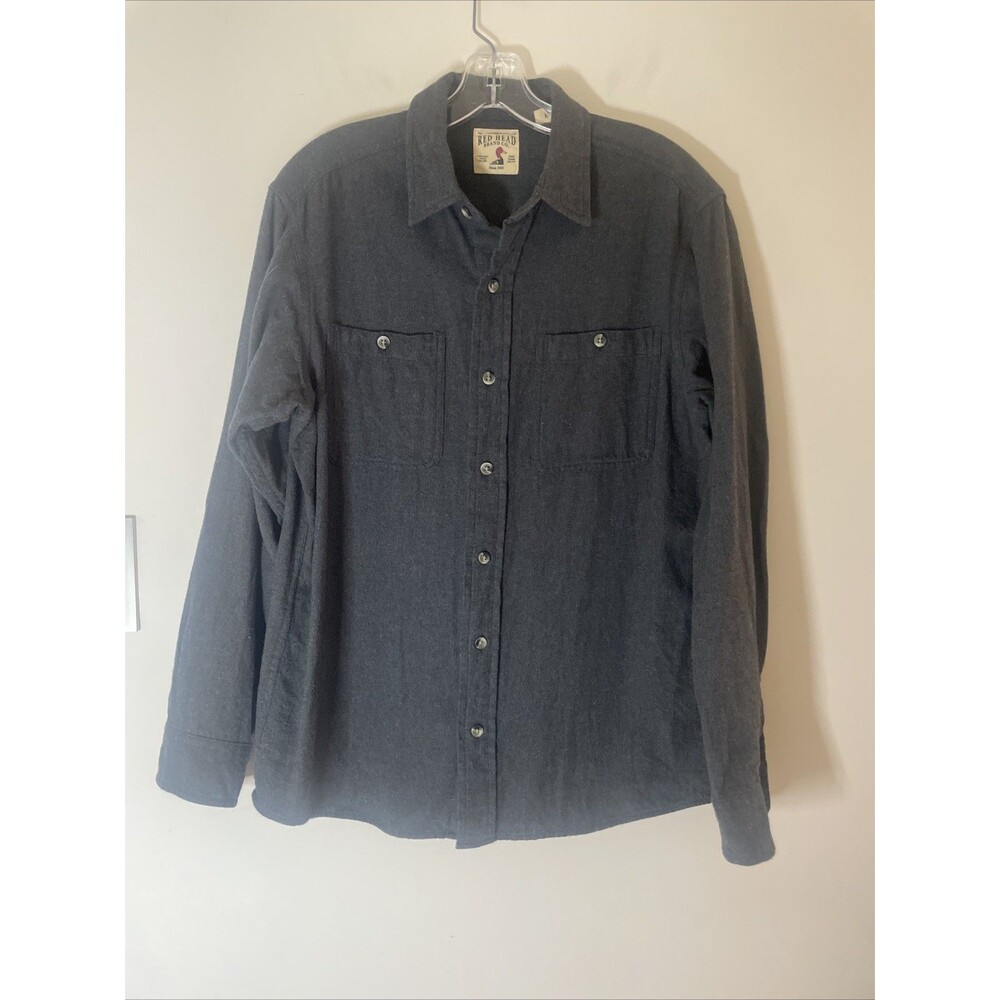 Red Head Men's M Thick Cotton Shirt Gray Button Down Flannel